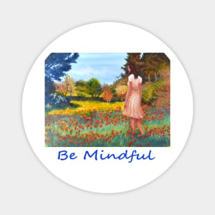 Woman girl walking in meadow zen yoga buddhism Magnet